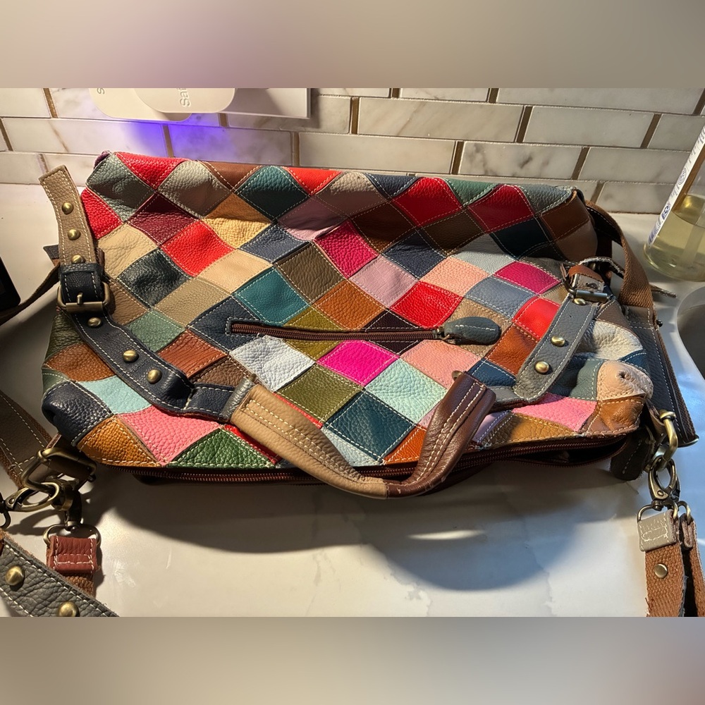 Patchwork Multi Slouchy Oversized Top Handle Hobo… - image 3